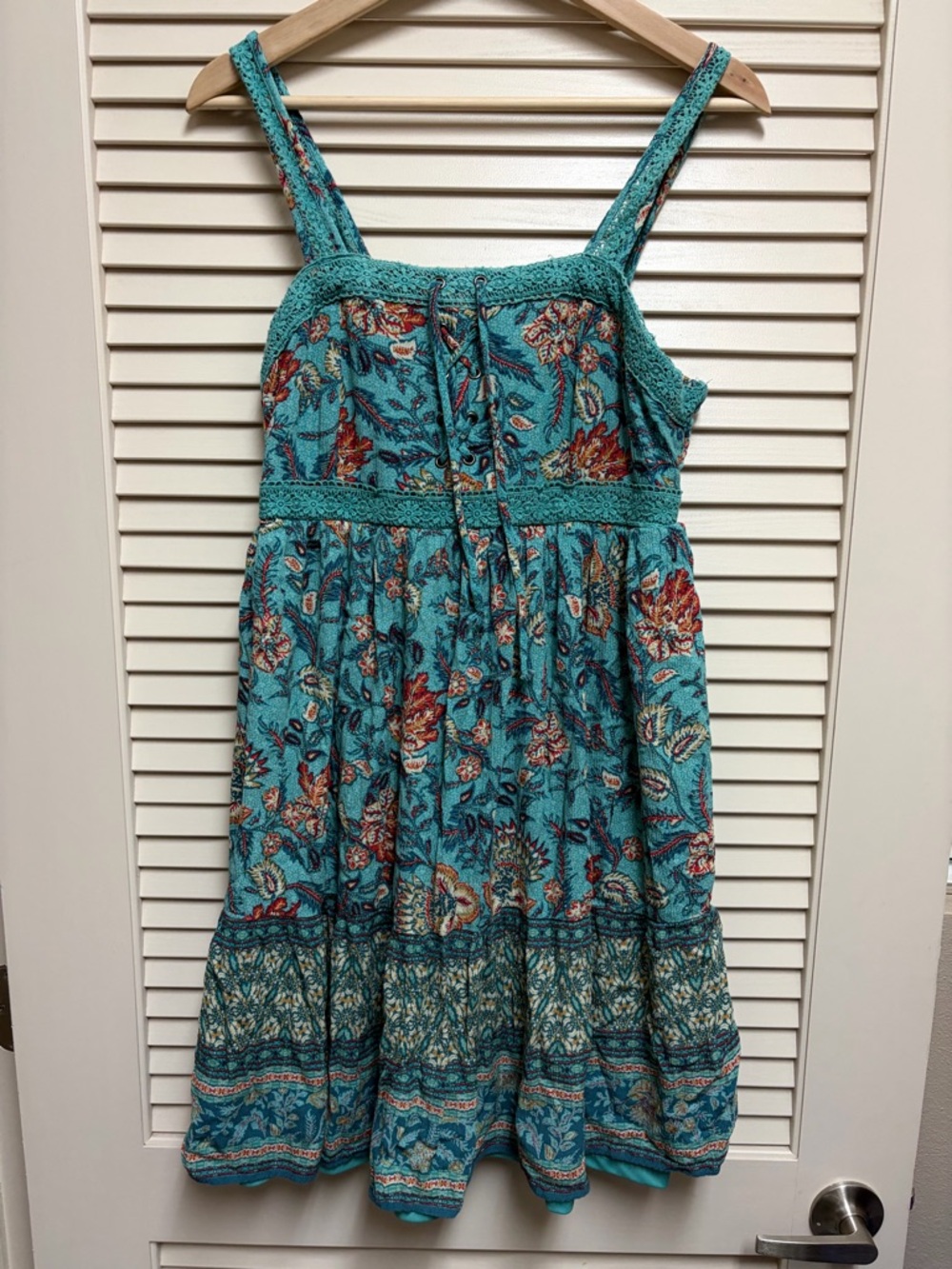 Maurices Boho Floral Sundress Womens Small Blue Paisley Lace Trim Festival Dress